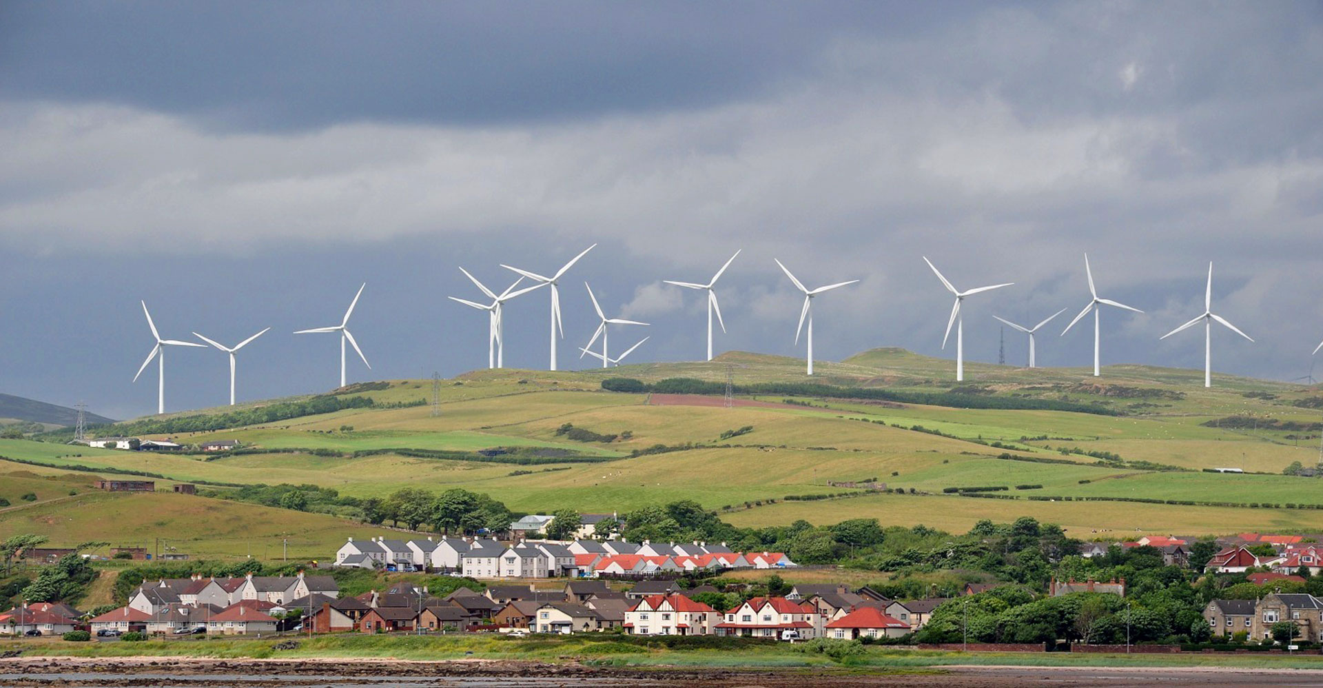 ardrossan village and wind turbines