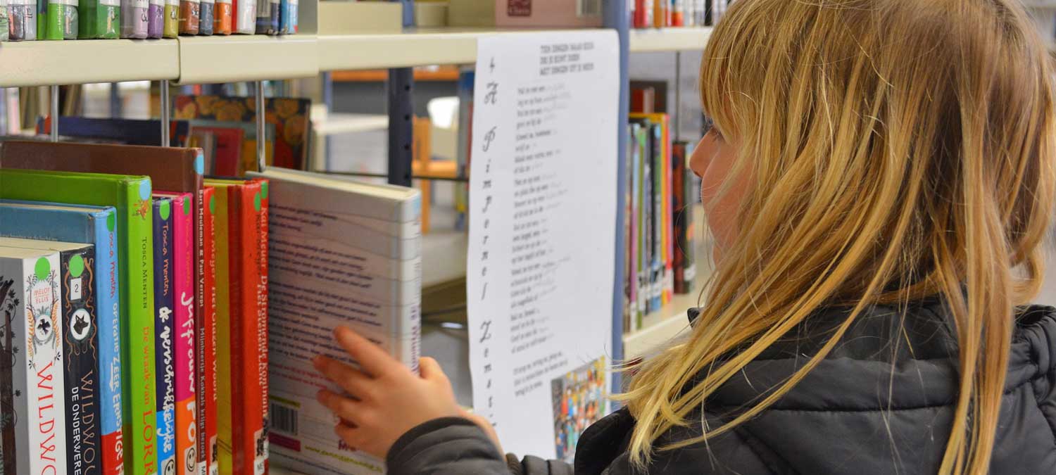 girl in school library