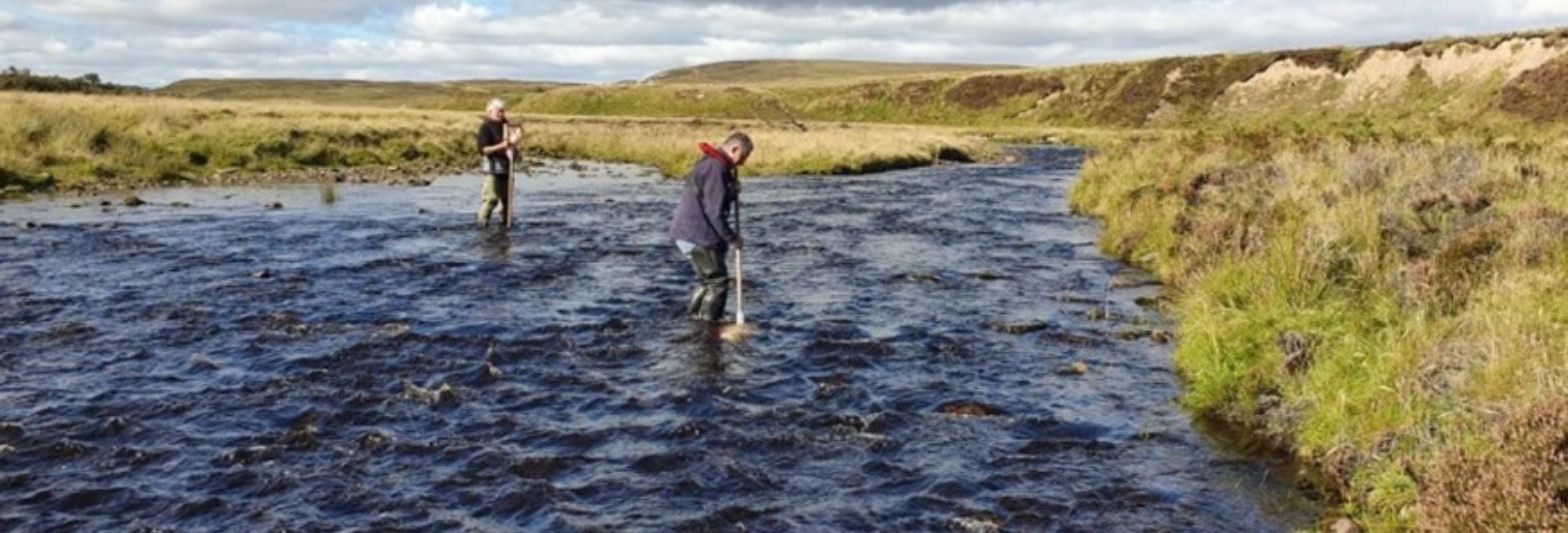 <p>The team collecting samples from sites on Dunbeath Water.</p>
