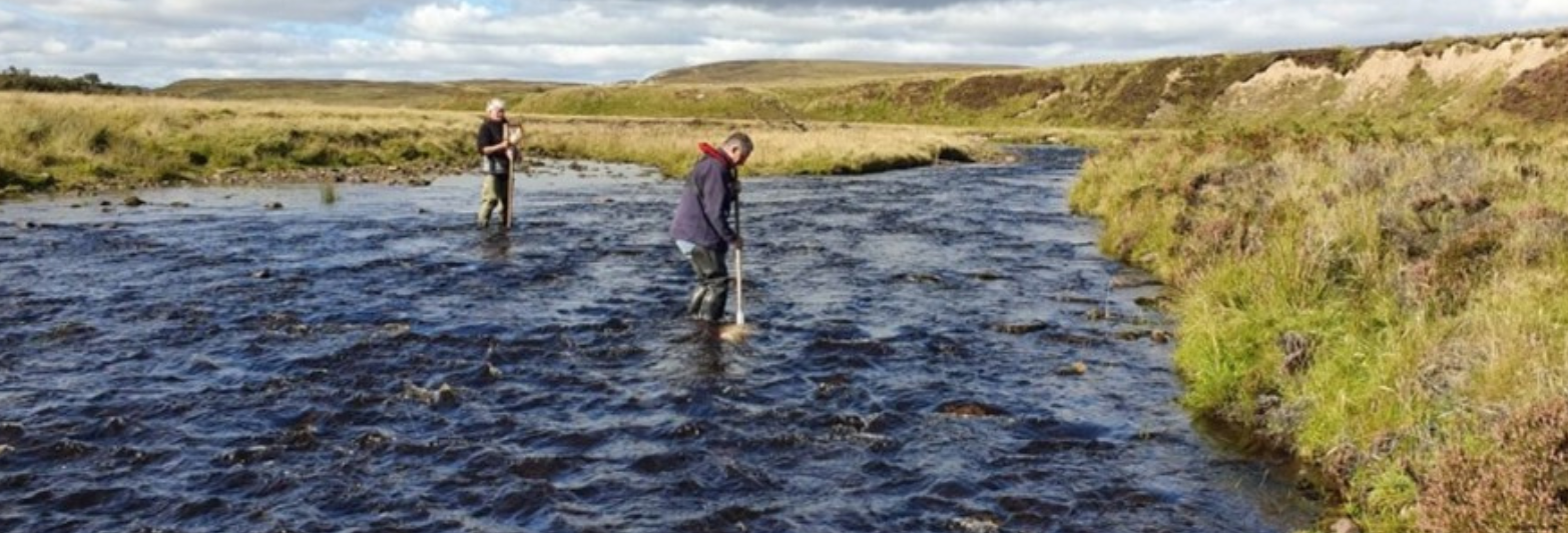 <p>The team collecting samples from sites on Dunbeath Water.</p>
