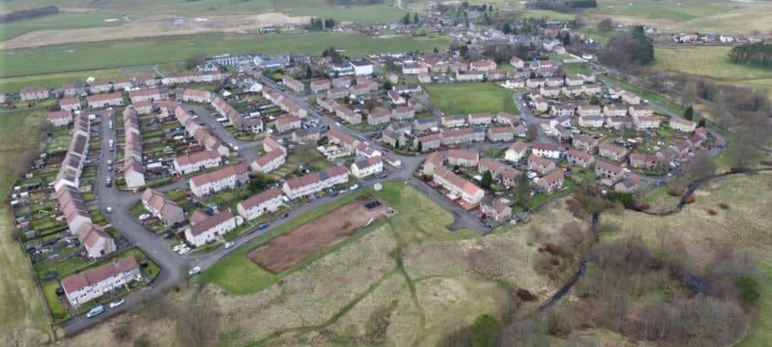 Birds eye view over Slammanan and Limerigg