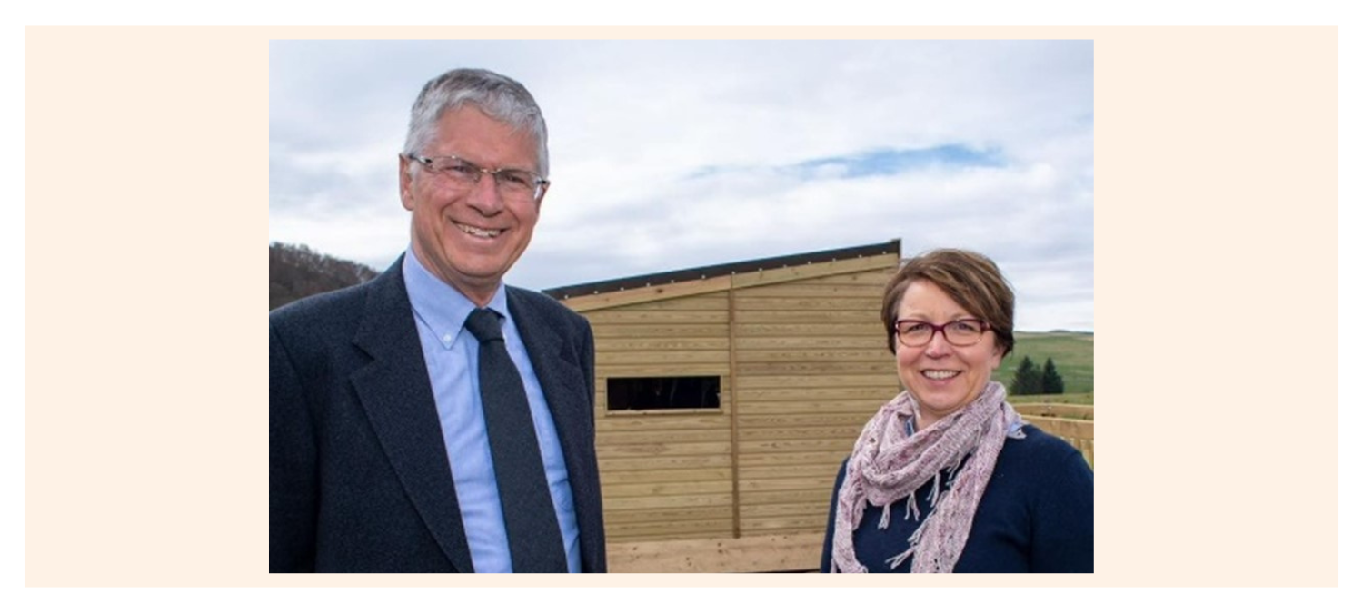 The Lord Lieutenant of Banffshire, Andrew Simpson, and Sam Dowdall, Development Manager at The Cabrach Trust, at the official opening of the discovery trail and nature hide. 