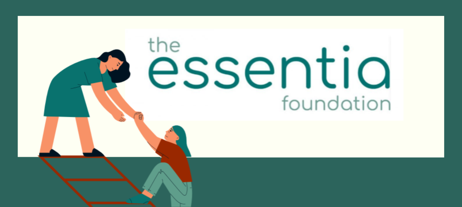 the essentia foundation logo with an image of a woman helping another woman up a ladder onto a platform