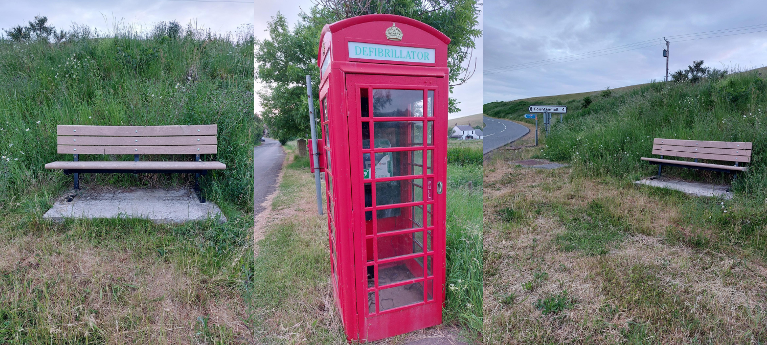 defib Iin a phone box and new benches