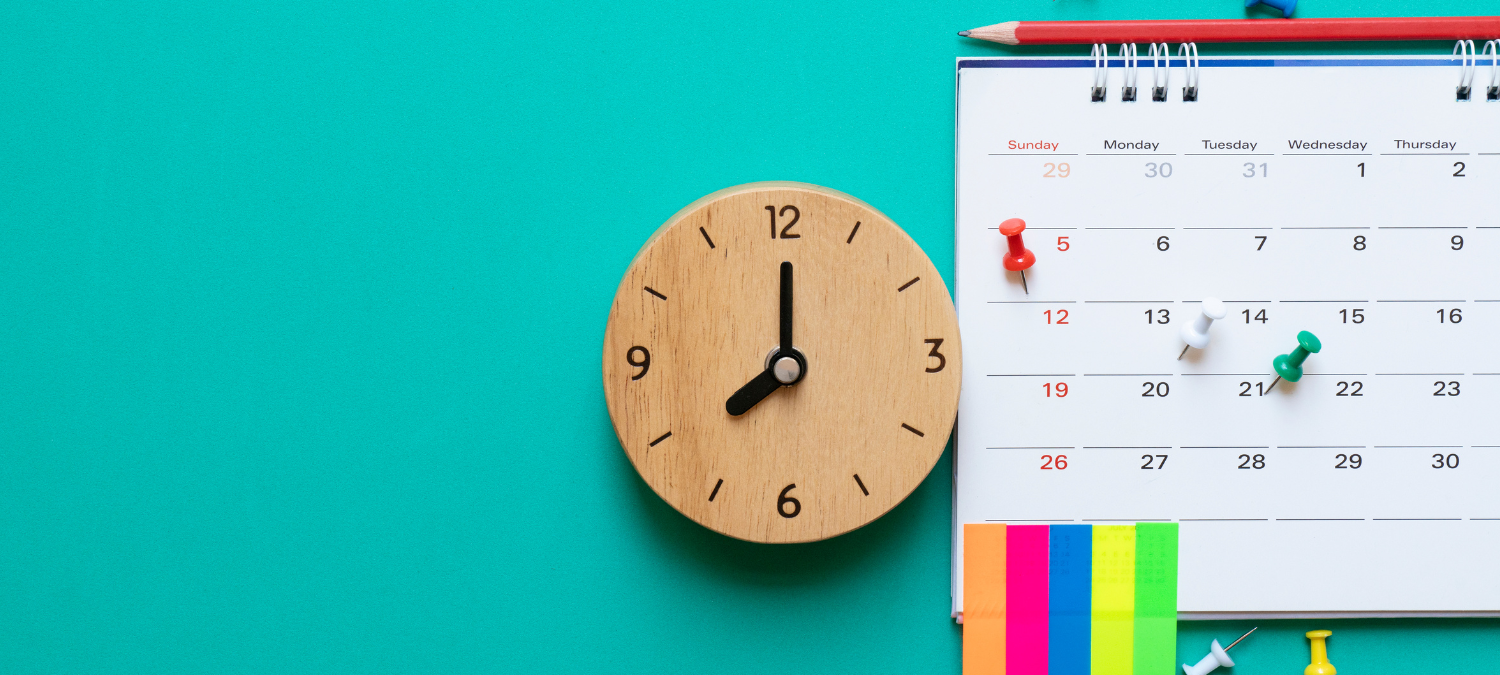 tea background, calendar and clock