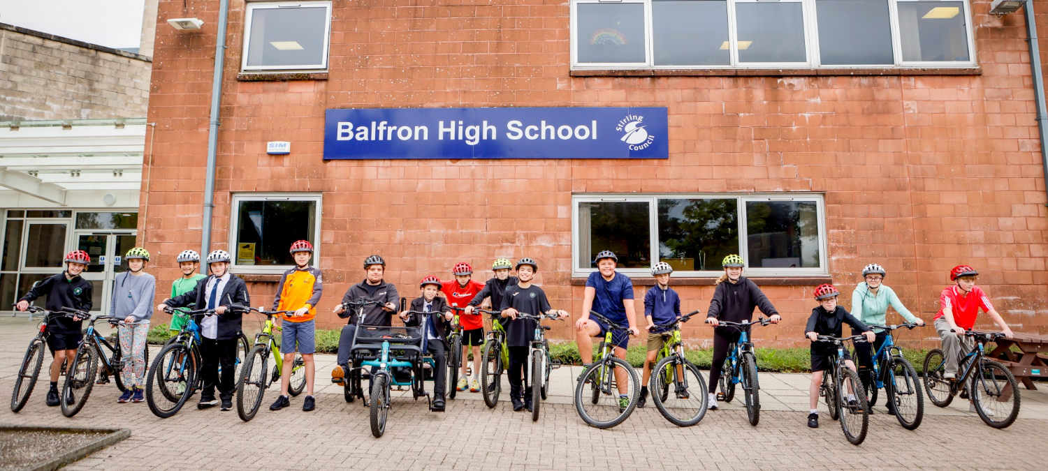 Balfron High school pupils on bikes