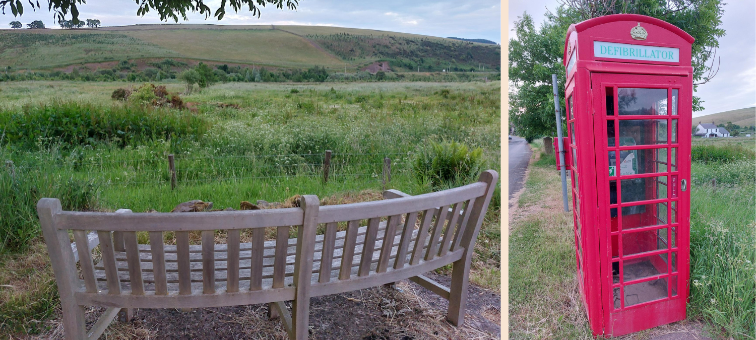 bench and phone box