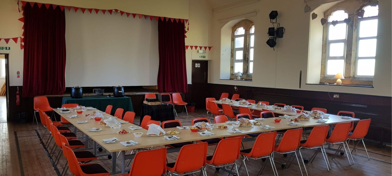 village hall set up for a local event