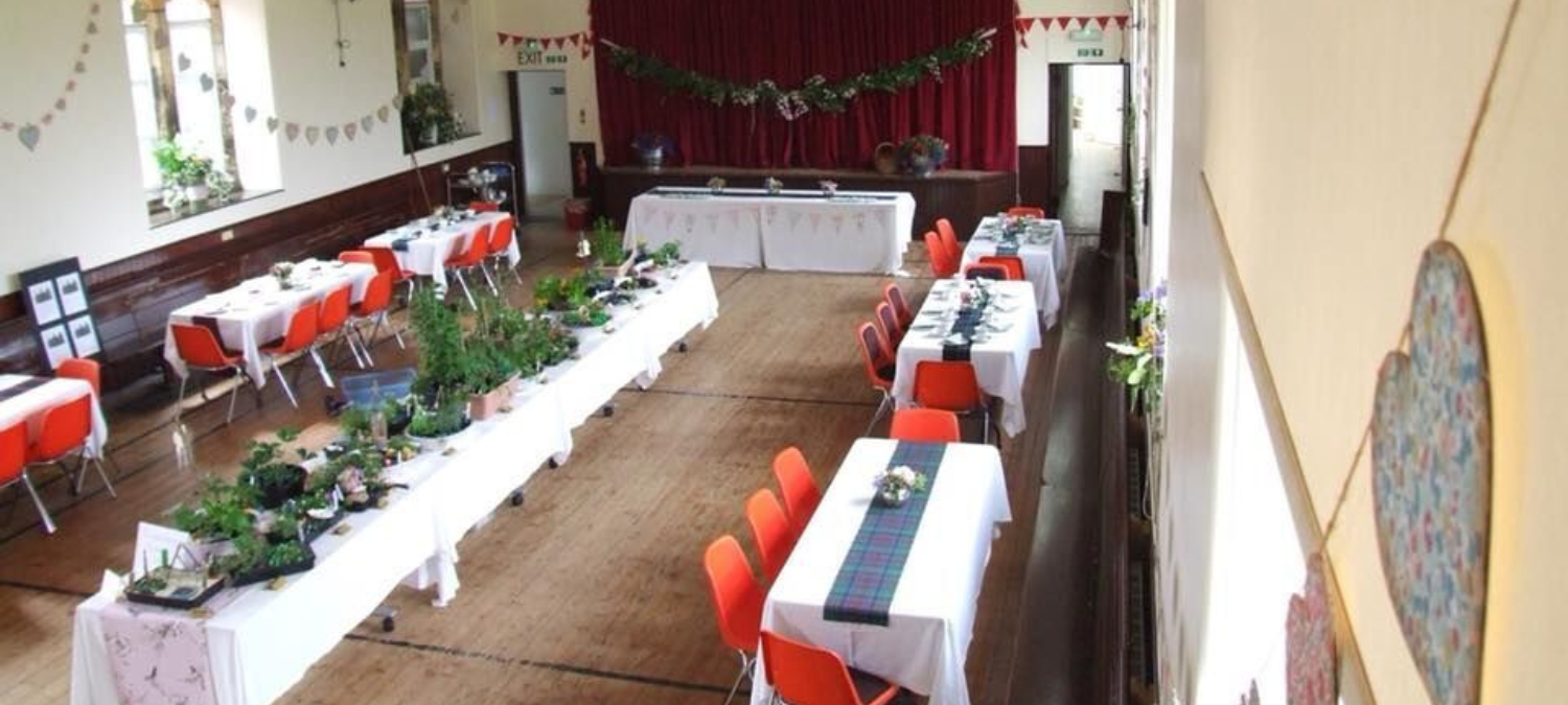 village hall decorated for an event